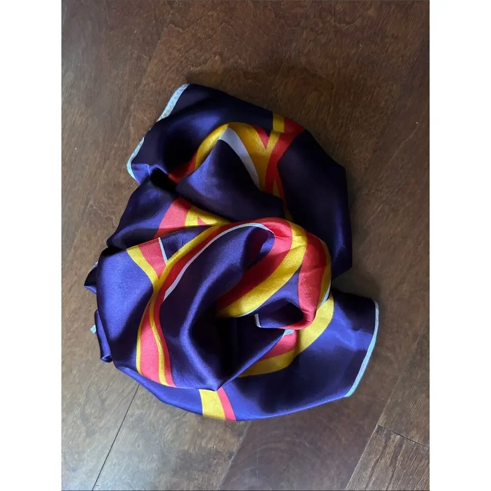 Vintage Bold Purple Scarf with Red, Yellow & White Circular Accents, Hand Rolled